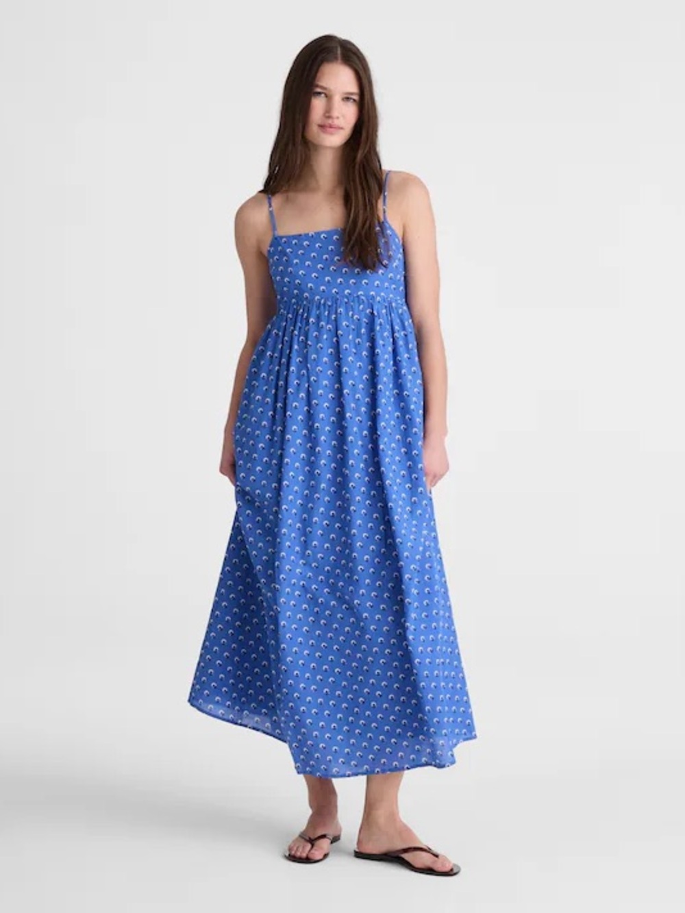 NWT Madewell Empire-Waist Midi Dress Retro Blue Floral Size L